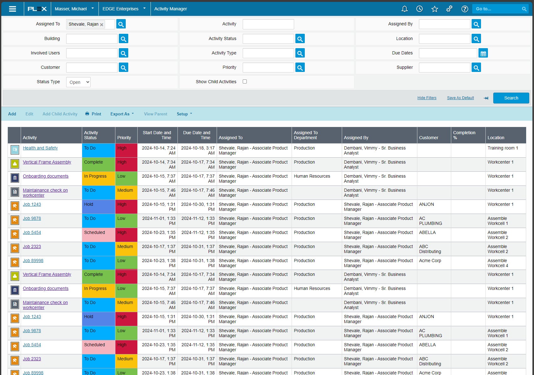 Activity Manager Front Line Worker UI